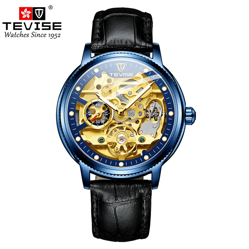 การออกแบบด้านบน3D Tourbillon นาฬิกาข้อมือกลสำหรับผู้ชายกลวงออกนักธุรกิจนาฬิกาแฟชั่น