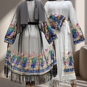1904# <b>Summer</b> Super Lightweight Floral Abaya Cardigan 4 Different Patterns Embroidered Front Open Abayas for Muslim Women - Product Image 1