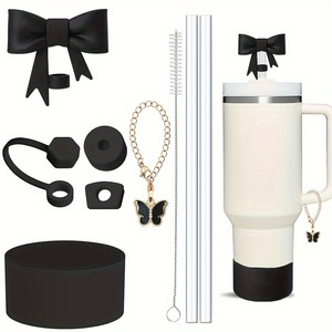Juego de 9 accesorios de silicona para vasos térmicos: pajita antiderrame, cepillo, funda protectora, tapa con lazo para vaso de 40oz, cadena de mariposa y barras decorativas - Product Image 2