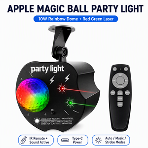 תאורת לייזר מיני אפל מג'יק בול 10W RGB קשת בענן עם שלט IR, מוזיקה, סאונד אוטומטי, קריוקי, בר, מסיבה, חתונה, פסטיבל, מתנה - Product Image 1