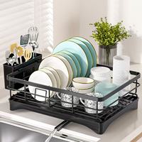 Égouttoir à vaisselle en acier inoxydable pour comptoir de cuisine avec porte-couverts et porte-gobelets, égouttoir à vaisselle sur l'évier