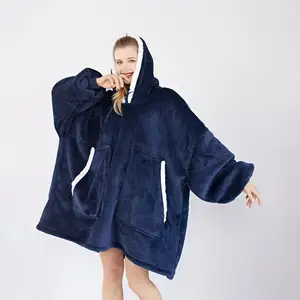 Vendita calda coperta indossabile Oversize Sherpa Fleece confortevole felpa con cappuccio Sherpa coperta felpa