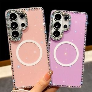 Funda Brillante con Diamantes y Láser para Samsung S26 Ultra S25 S24 Plus FE S23 Ultra, Magnética, con Corazones y Estrellas, Transparente, 2026 - Product Image 2