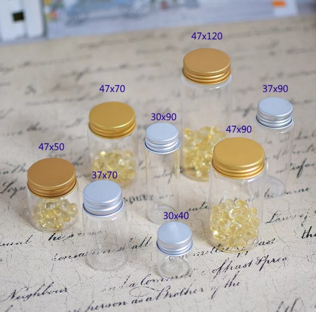 30ml 50ml Mini Empty Glass Vial Container for Supplement Pills Power with Screw Plastic Lid clear Glass Capsule Jar Bulk Sale
