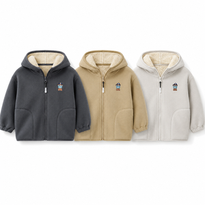 Veste d'hiver 2026 pour garçons en polaire sherpa, épaisse et chaude, à fermeture éclair, avec capuche, manteau décontracté ample pour enfants, doublure <span class=keywords><strong>Teddy</strong></span>, vêtement d'extérieur tendance - Product Image 1