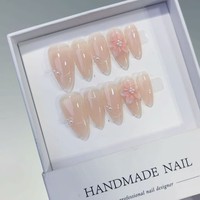 TSZS Ongles Press-On de Luxe 3D Fleur Faits Main, Courts Amande, Motif Floral Français, Réutilisables, 10 Pièces, Faux Ongles Portables pour DIY