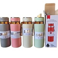 Botella de Agua Aislada al Vacío de Acero Inoxidable, Termo de Doble Pared con Correa de Cuero, Taza Deportiva Portátil, Regalo Empresarial