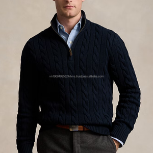 Pull-over en tricot pour homme avec logo personnalisé, broderie RL de luxe, coton, col zippé, style décontracté - Product Image 4