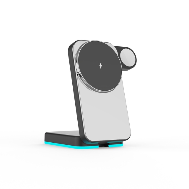 3 in 1 Wireless Charging Station with Night Light for Magnetic Charger, 15W Magnetic Travel Stand for iPhone17/16/15/14/13/12