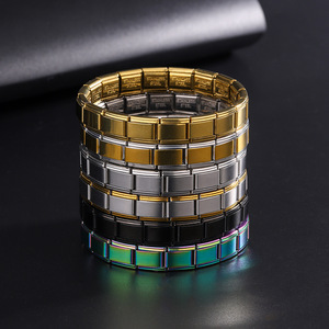 Bracelet épais en acier inoxydable, large, élastique, style chaîne de montre, jonc pour femmes et hommes, nouveau bijou tendance, manchette carrée, cadeaux HY-0025 - Product Image 5
