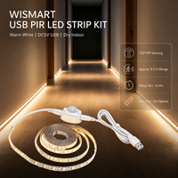 Bande LED USB DC5V avec capteur de mouvement PIR SMD2835, 60 LED/m, 1m, 2m, 3m, blanc chaud, pour armoire, placard, escalier, sous lit, chambre