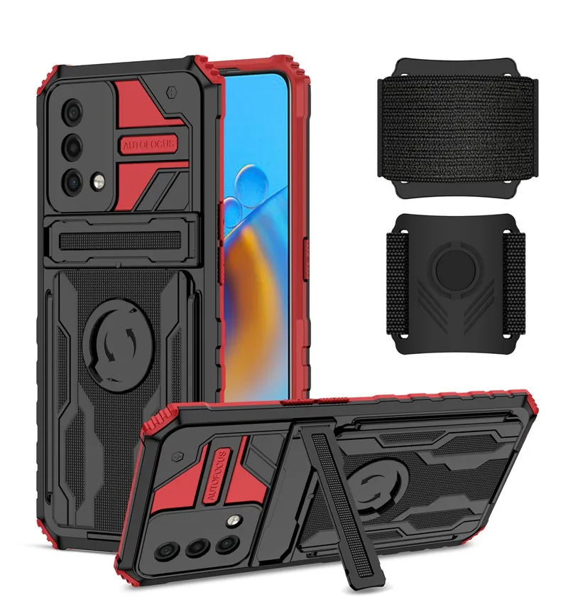 Three Layer Non-slip Sports Wristband Anti Fall PC+TPU Armor Shockproof Phone Cover For OPPO A15 A74 C20 A16 A54 C17 Phone case