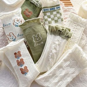 <b>White</b> <b>Lace</b> Mid Calf Socks Women Thermo Japanese Style Green Long Socks Autumn Winter Fashion - Product Image 1