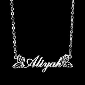 Collar personalizado con nombre, colgante de letras huecas de mariposa doble, collar de acero inoxidable para mujeres y hombres Uionen 2117 - Product Image 3