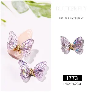 Vente en gros 2024 Nouveau design 3D Luxe Aurore Papillon Zircon Diamant Nail Art Strass DIY Nail Art Décoration Accessoires