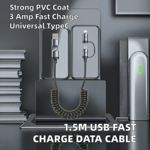 สายชาร์จรถยนต์แบบขดสปริง100W 2-in-2 USB-A/ชนิด c/สายชาร์จเร็วแบบยืดหดได้สำหรับโทรศัพท์มือถือ - Product Image 2