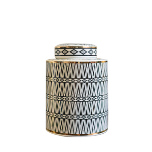Contenitori in Ceramica Rotondi Bianco e Nero dal Design Moderno con Coperchi, Vaso <span class=keywords><strong>Decorativo</strong></span> con Motivo <span class=keywords><strong>Geometrico</strong></span> - Product Image 2