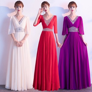 Women's Long Chiffon Evening Dress V-Neck A-Line Empire Waist Formal Banquet Gown 5-23 - Product Image 1