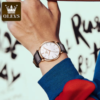 Montres Olevs Brand 5869 pour hommes, montre à quartz étanche, bracelet en cuir, avec date et calendrier, montre pour femme, montre de couple