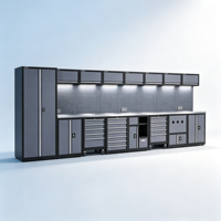 Système d'armoires de garage 8 pièces en direct d'usine avec armoire haute, coffres mobiles, établi en acier inoxydable et panneau perforé complet