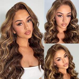 Wholesale <b>Blonde</b> <b>Lace</b> <b>Front</b> Remy Human Hair 13x4 Glueless Soft Kinky Straight 180 Density Highlight Frontal <b>Wigs</b> - Product Image 2