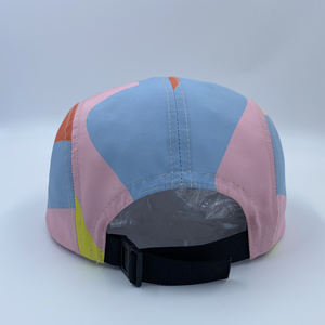 Sombrero Strapbback de cinco paneles de nailon y poliéster personalizado de fábrica, gorra de campamento, 5 paneles con clip de plástico y patrón de logotipo personalizado - Product Image 6