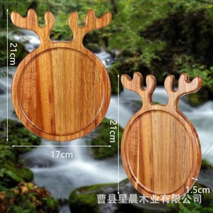 Stars Christmas Antler <b>Tray</b> Wooden Serving Plate With Handle For <b>Snacks</b> Fruits Desserts Party Use - Product Image 2