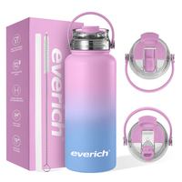 Everich Vente à Chaud Bouteille d'Eau de Voyage en Acier Inoxydable Isolée à Double Paroi à Large Bouche avec Couvercle Tritan 2-EN-1