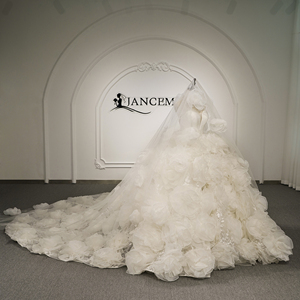 Gt26076 Luxury Modern 3D Floral Organza <b>Wedding</b> Dress Long Sleeve Sweetheart Neckline Ball Gown Lace-Up Back Chapel Train - Product Image 2