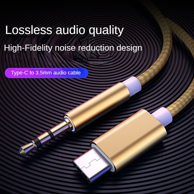 Type C to 3.5mm Aux Audio Cable No Signal Loss Gold Braided TPE Aluminum Alloy Shell for Car Headphones Phones
