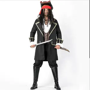 Fantasia de poliéster para halloween, fantasia cosplay de capitão masculino, pirata, roubador, desempenho, traje de palco