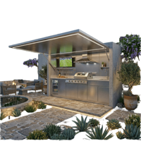 Îlot de cuisine extérieur moderne en acier inoxydable, modulaire, écologique, ignifuge, résistant aux intempéries, installation facile, avec évier