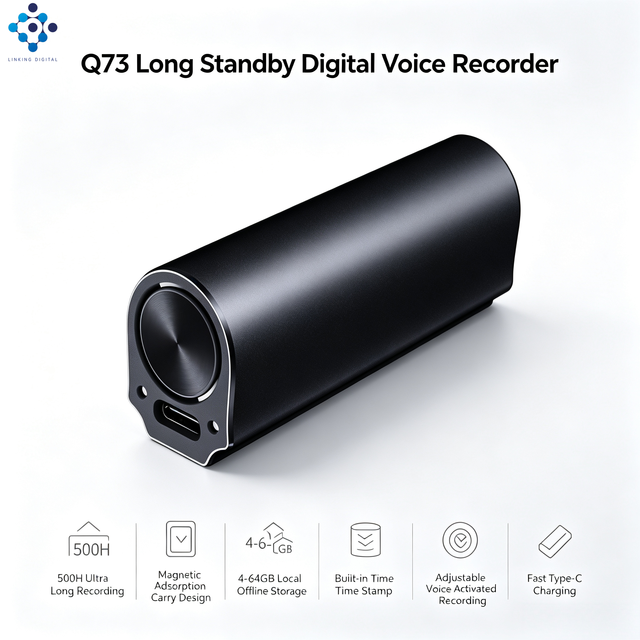Q73 Magnetic 64GB 500H Standby Aluminum Alloy Type-C Rechargeable 3-Mode WAV One-Click Recording Voice Recorder