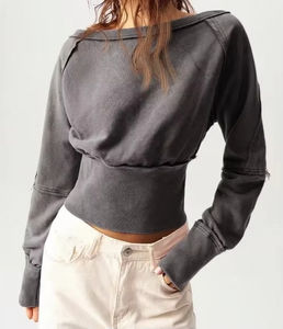 Logo personalizzato a manica lunga accogliente ampio scollo rotondo a punto inverso a punto corto alta elasticizzato <span class=keywords><strong>in</strong></span> <span class=keywords><strong>vita</strong></span> <span class=keywords><strong>felpa</strong></span> da donna - Product Image 2