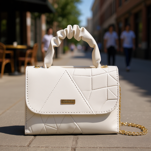 Fana Fashions Sac bandoulière géométrique blanc en cuir PU avec décoration en chaîne pour femme - Product Image 2