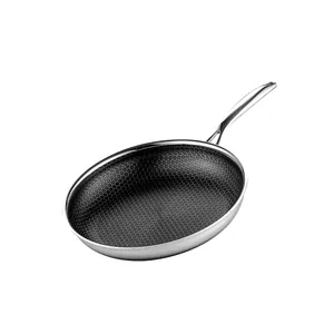 Non Stick Hex clad Honeycomb Design Frying Pans Triply Layer Stainless Steel 3.5mm Hybrid Skillets Kitchen Nonstick Coating Pan