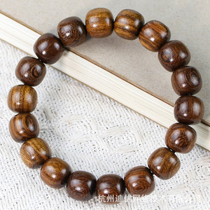 Golden Sandalwood Barrel <b>Beads</b> 11x12mm <b>Bracelet</b> Unisex Chinese Style Everyday Wear Jewelry - Product Image 2