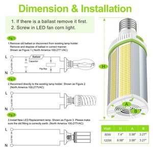 หลอดไฟ LED แบบคอร์น 80W 120W E39 100-277VAC สำหรับภายนอกอาคาร ลานจอดรถ ไฟถนน โกดัง ไฟในอาคาร - Product Image 4