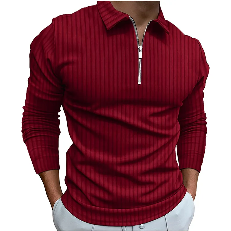 Men's Long Sleeve Polo Shirt Zipper Spring Slim Fit Classic Printed Golf Shirts Tops Outdoor Sports Casual T-Shirts