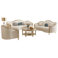 Luxuriöses Europäisches Gebogenes Ledersofa-Set Minimalistisches Cremefarbenes Massivholzgestell Villa Wohnzimmer Ecksofa