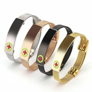 Pulsera de malla de acero inoxidable con símbolo médico, ajustable, personalizada, con grabado DIY, para profesionales de la salud - Product Image 3