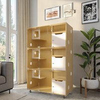 Hôtel pour chats en bois moderne à plusieurs niveaux avec panneaux transparents pour l'hébergement et l'exposition des animaux de compagnie