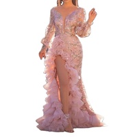 2025 Frühling/Sommer Neue Damen bekleidung Sexy Hüft umfang Schwanz perle Pink Mesh Abend Langes Kleid