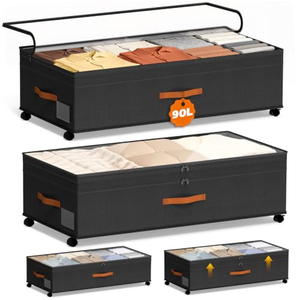 Conteneurs de rangement sous lit réglables de 90 L avec couvercles transparents, rangement sous lit avec roulettes pour vêtements, chaussures, couvertures - Product Image 1