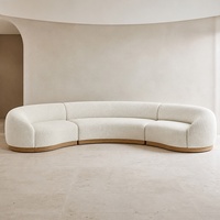 Ensemble de canapé sectionnel en forme de L en bois massif moderne avec design incurvé, rembourrage en éponge, revêtement en cuir écologique