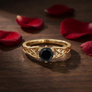Anillo de Compromiso Solitario con Nudo Celta y Diamante Negro Natural de Corte Vintage, Oro 10K/14K/18K, Plata 925/935, Bañado en Rodio, para Boda - Product Image 1