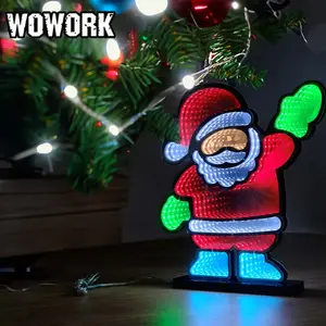 WOWORK卸売屋内屋外サンタクロース5VアビサルマジックインフィニティミラーサインネオンライトクリスマスXMAS家の装飾