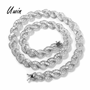 Baguette Unisex DNA Double-Helix Shaped Twist Cuban Links Necklace Hip <strong>Hop</strong> 5A+ CZ Gold Plated Choker Infinity Chain Jewelry - Product Image 1