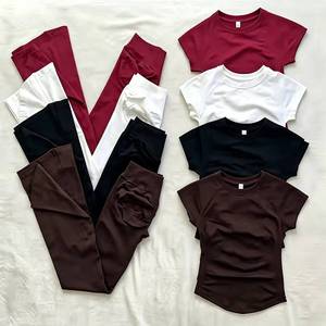 Women's Activewear 2 Piece Workout Seamless Short Sleeve Shirt High Waist Flared Leggings Tracksuit <b>Gym</b> Yoga Outfit <b>Set</b> - Product Image 1