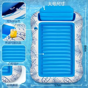 Inflatable Floating Bed Rectangular 84x57in With Cup Holder And Detachable Pillow For Pool Lounge - Product Image 1